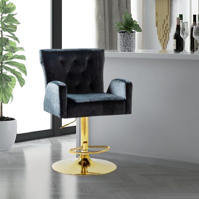 Leopoldo Black Velvet Tufted Adjustable Swivel Bar Stool