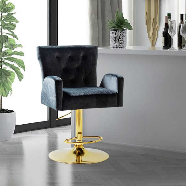 Leopoldo Black Velvet Tufted Adjustable Swivel Bar Stool