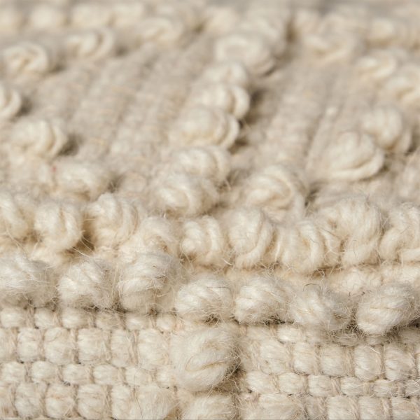 Leroy Square Cream Wool Pouf w Popcorn Detail 4