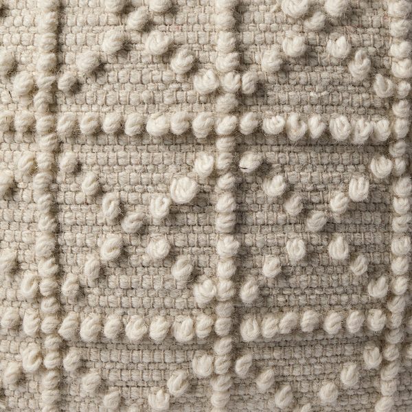 Leroy Square Cream Wool Pouf w Popcorn Detail 5