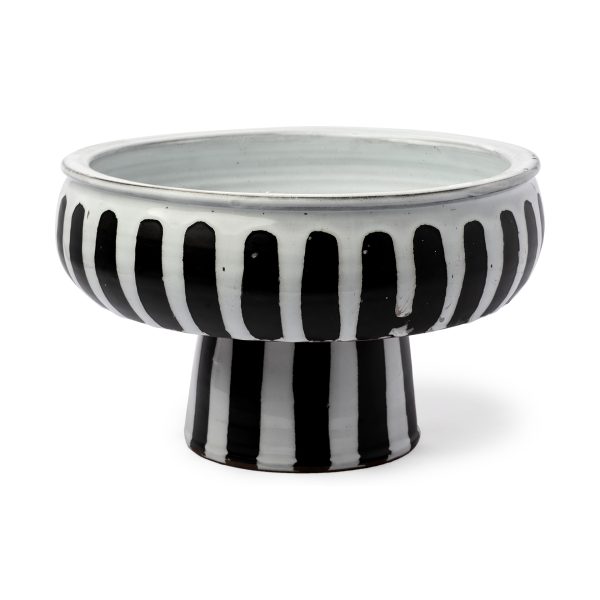 Lexington 14L x 14W White Ceramic Striped Bowl