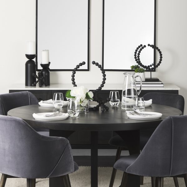 Liesl 54.L x 54.0W x 30.0H Black Wood W Circular Top Dining Table 2