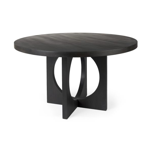 Liesl 54.L x 54.0W x 30.0H Black Wood W Circular Top Dining Table