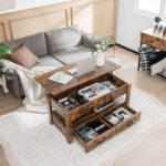 Rustic Brown Lift Top Coffee Table with Drawers and Storage 13 Rustic Brown Lift Top Coffee Table with Drawers and Storage