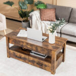 Rustic Brown Lift Top Coffee Table with Drawers and Storage 14 Rustic Brown Lift Top Coffee Table with Drawers and Storage