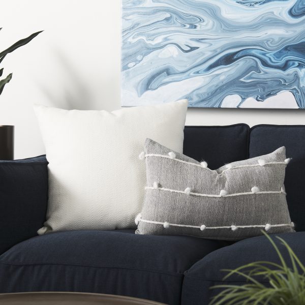 Linda 13 x 21 Navy And Cream With White Detail Decorative Pillow Cover 4
