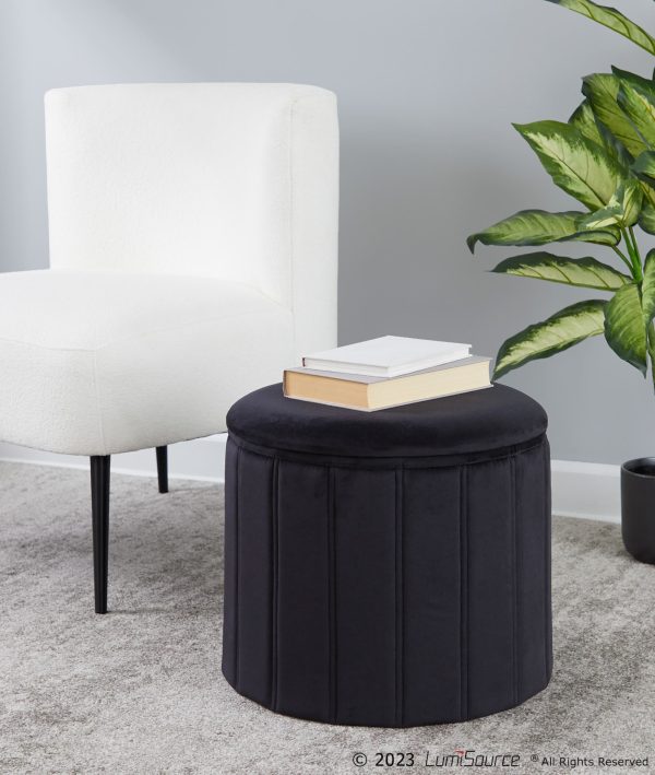 Lindsey 17 Inch Black Velvet Contemporary Folding Storage Ottoman 1