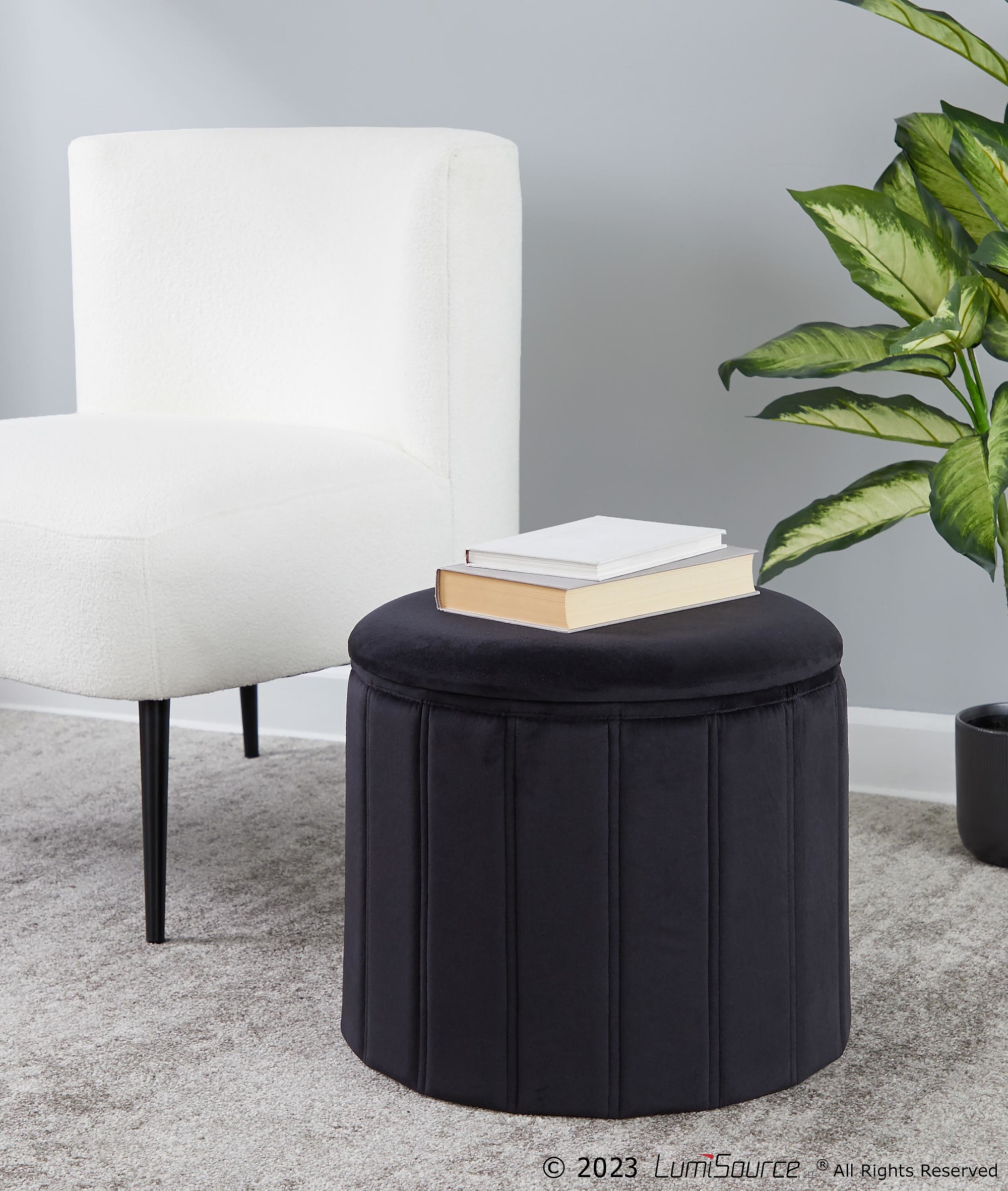 Lindsey 17-Inch Black Velvet Contemporary Folding Storage Ottoman 2 Lindsey 17-Inch Black Velvet Contemporary Folding Storage Ottoman - Image 2