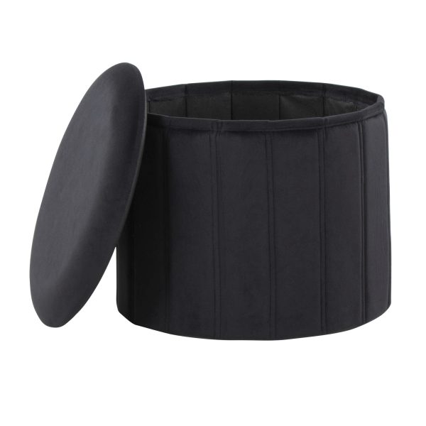 Lindsey 17 Inch Black Velvet Contemporary Folding Storage Ottoman 4