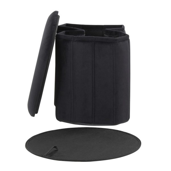 Lindsey 17 Inch Black Velvet Contemporary Folding Storage Ottoman 6