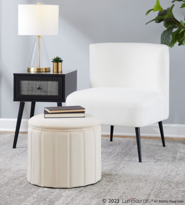 Lindsey 17 Inch Cream Velvet Contemporary Folding Storage Ottoman 1