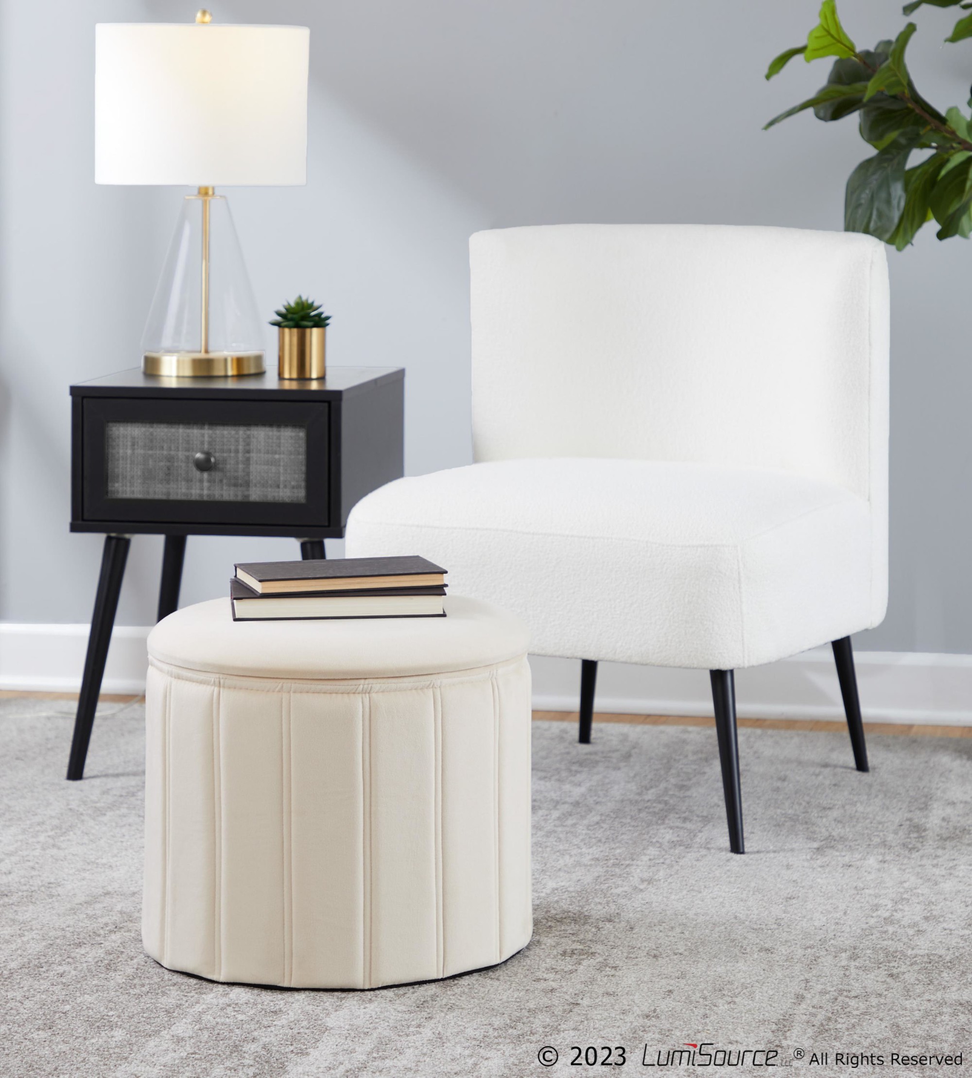Lindsey 17-Inch Cream Velvet Contemporary Folding Storage Ottoman 2 Lindsey 17-Inch Cream Velvet Contemporary Folding Storage Ottoman - Image 2