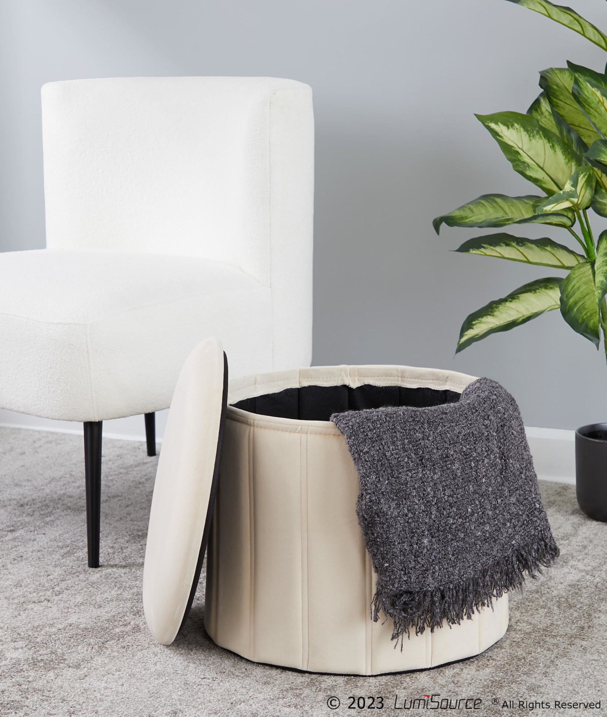 Lindsey 17-Inch Cream Velvet Contemporary Folding Storage Ottoman 3 Lindsey 17-Inch Cream Velvet Contemporary Folding Storage Ottoman - Image 3