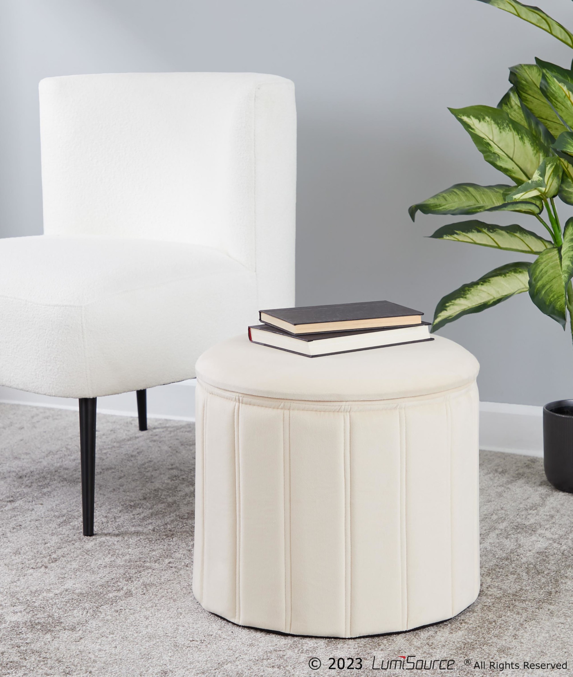 Lindsey 17-Inch Cream Velvet Contemporary Folding Storage Ottoman 4 Lindsey 17-Inch Cream Velvet Contemporary Folding Storage Ottoman - Image 4