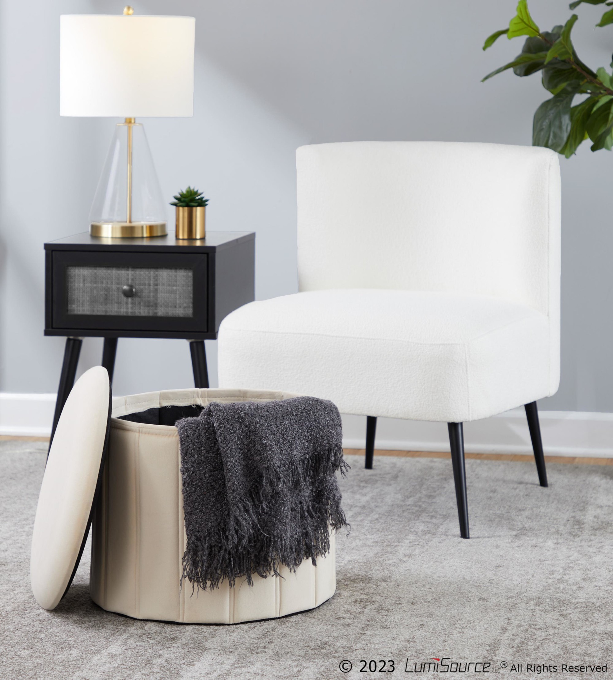 Lindsey 17-Inch Cream Velvet Contemporary Folding Storage Ottoman 1 Lindsey 17-Inch Cream Velvet Contemporary Folding Storage Ottoman