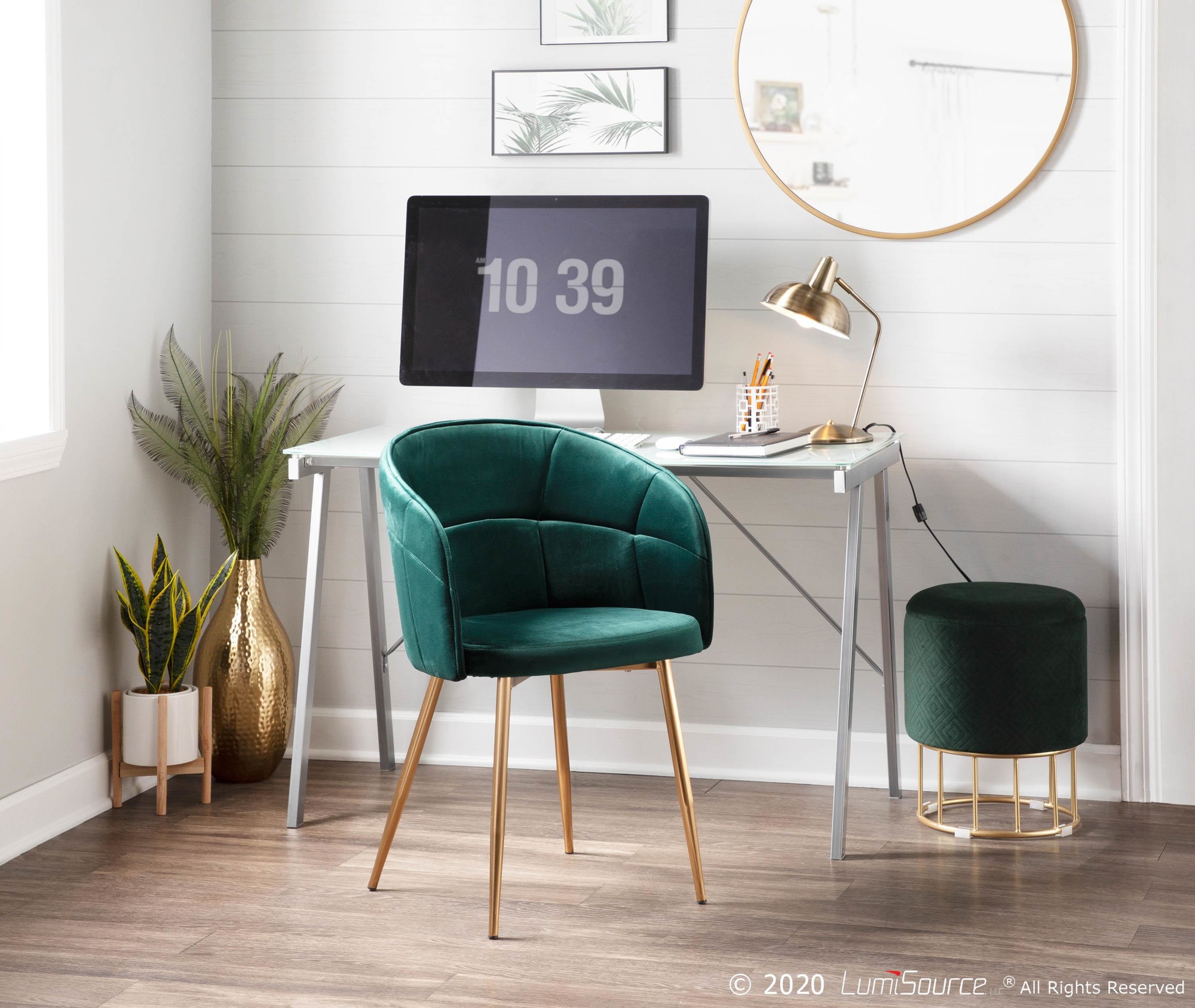 Lindsey Gold and Green Velvet Contemporary Accent Chair 3 Lindsey Gold and Green Velvet Contemporary Accent Chair - Image 3