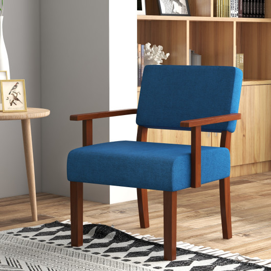 Mid-Century Linen Accent Chair with Ergonomic Backrest and Armrests 2 Mid-Century Linen Accent Chair with Ergonomic Backrest and Armrests - Image 2