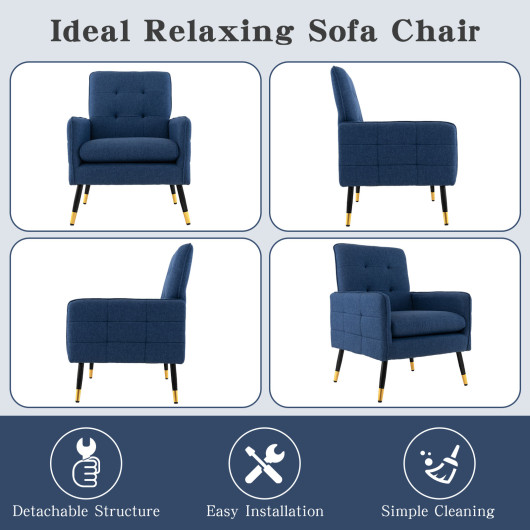 Ergonomic Linen Accent Chair with Removable Cushion and Metal Legs 5 Ergonomic Linen Accent Chair with Removable Cushion and Metal Legs - Image 5