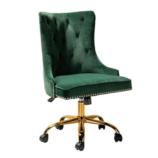 Lisa Green Velvet Tufted Swivel Nailhead Trim Task Chair 1
