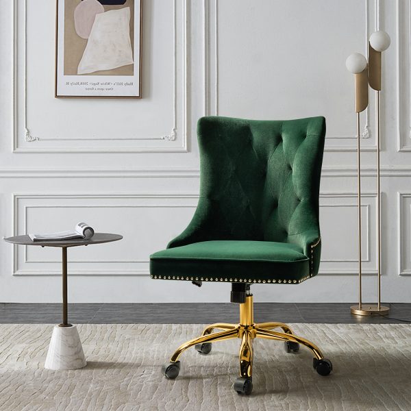 Lisa Green Velvet Tufted Swivel Nailhead Trim Task Chair