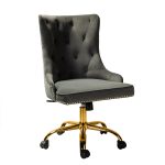 Lisa Grey Velvet Tufted Swivel Nailhead Trim Task Chair 7 Lisa Grey Velvet Tufted Swivel Nailhead Trim Task Chair