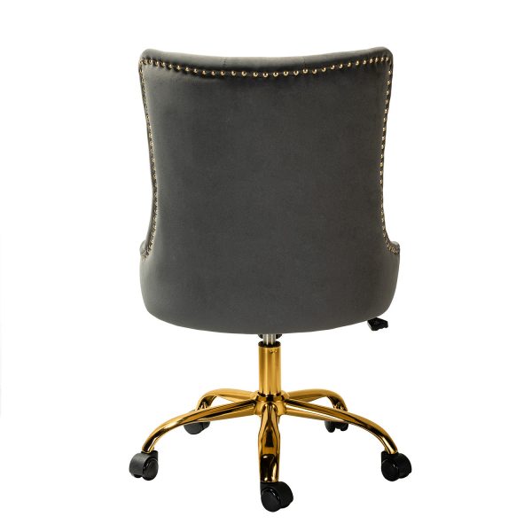Lisa Grey Velvet Tufted Swivel Nailhead Trim Task Chair 3