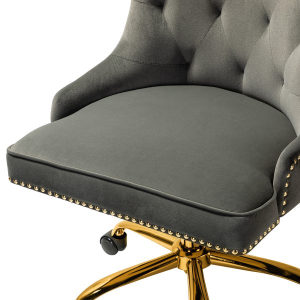 Lisa Grey Velvet Tufted Swivel Nailhead Trim Task Chair 4