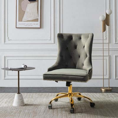 Lisa Grey Velvet Tufted Swivel Nailhead Trim Task Chair