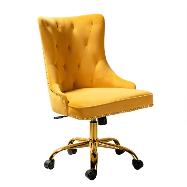 Lisa Mustard Velvet Tufted Nailhead Swivel Task Chair 1