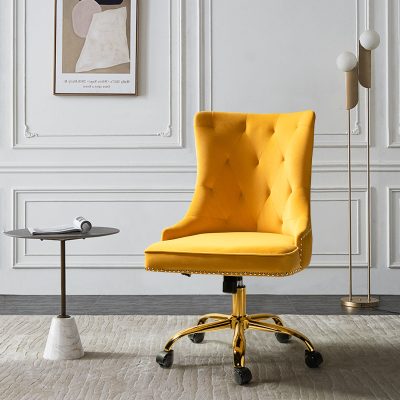 Lisa Mustard Velvet Tufted Nailhead Swivel Task Chair