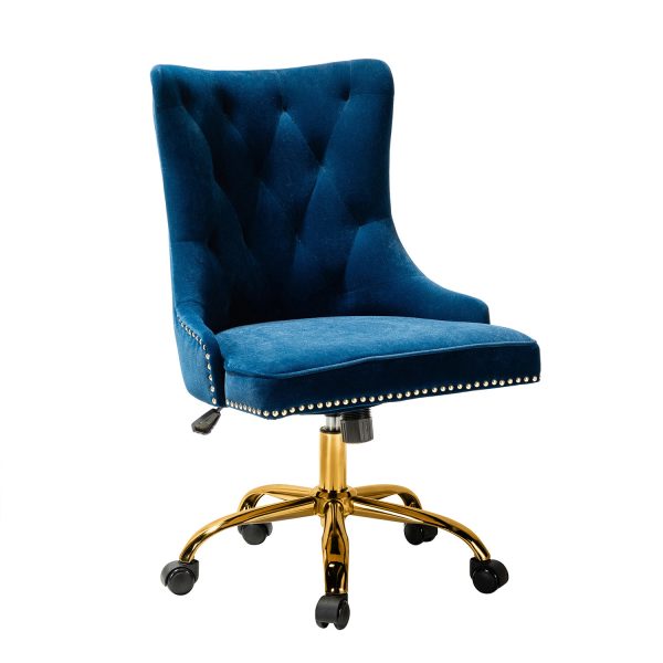 Lisa Navy Velvet Tufted Nailhead Trim Swivel Task Chair 1