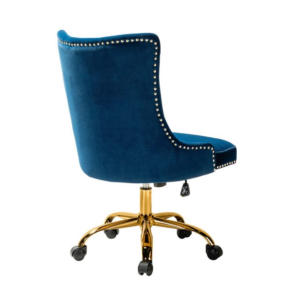 Lisa Navy Velvet Tufted Nailhead Trim Swivel Task Chair 2