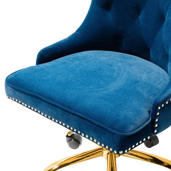 Lisa Navy Velvet Tufted Nailhead Trim Swivel Task Chair 4