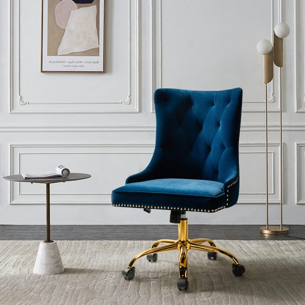 Lisa Navy Velvet Tufted Nailhead Trim Swivel Task Chair