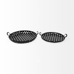 Lito (Set of 2) Black Woven Metal Round Serving Trays