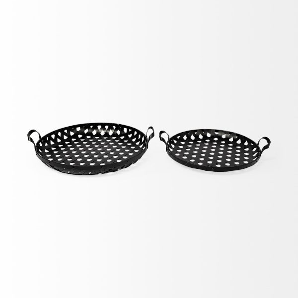 Lito Set of 2 Black Woven Metal Round Serving Trays 3