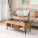 Lift-Top Coffee Table with Storage and Metal Legs Natural