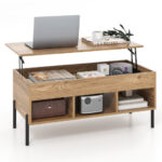 Lift-Top Coffee Table with Storage and Metal Legs Natural