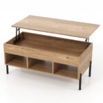 Lift-Top Coffee Table with Storage and Metal Legs Natural