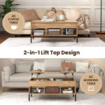 Lift-Top Coffee Table with Storage and Metal Legs Natural