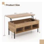 Lift-Top Coffee Table with Storage and Metal Legs Natural