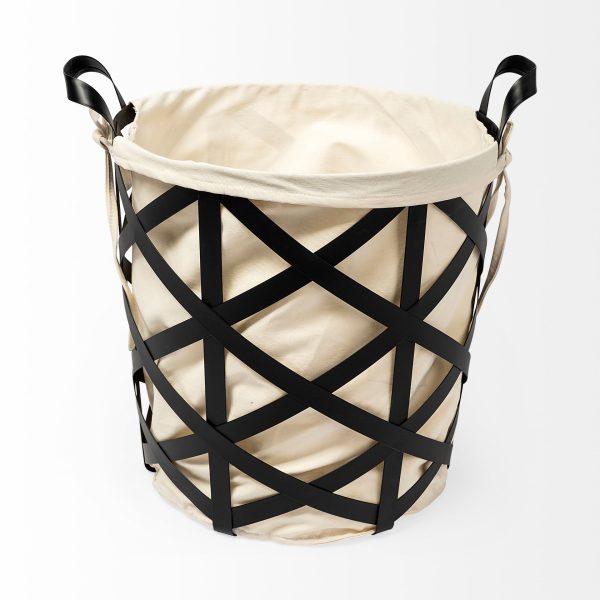 Liya 18L x 15W Black Metal Basket with Cream Fabric Liner 3