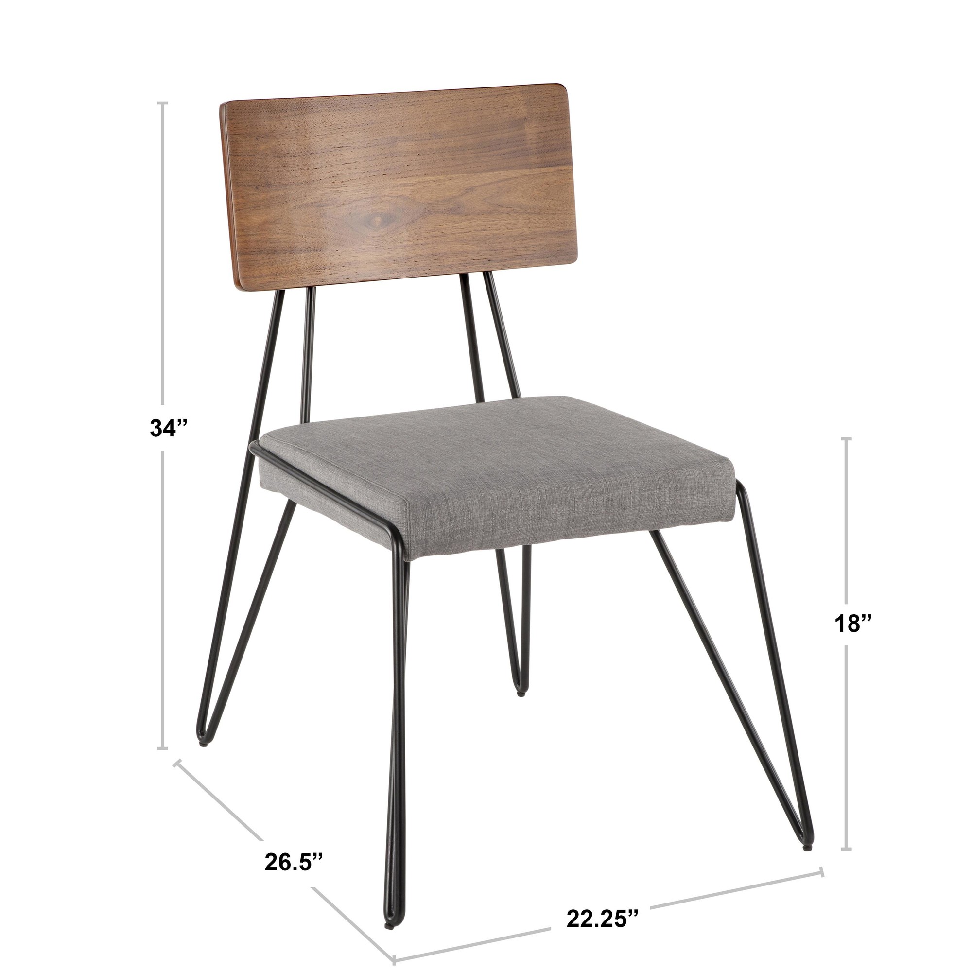 Loft Mid-Century Modern Black Metal Grey Chair (Set of 2) 12 Loft Mid-Century Modern Black Metal Grey Chair (Set of 2) - Image 12