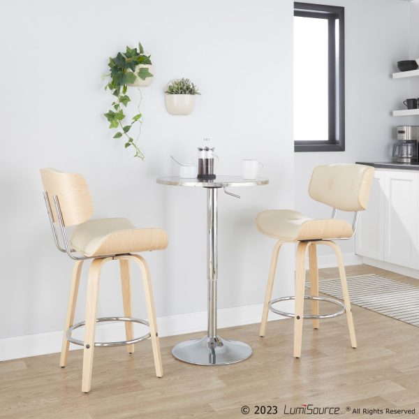 Lombardi 26 Inch Cream Mid Century Modern Swivel Counter Stools Set of 2 1