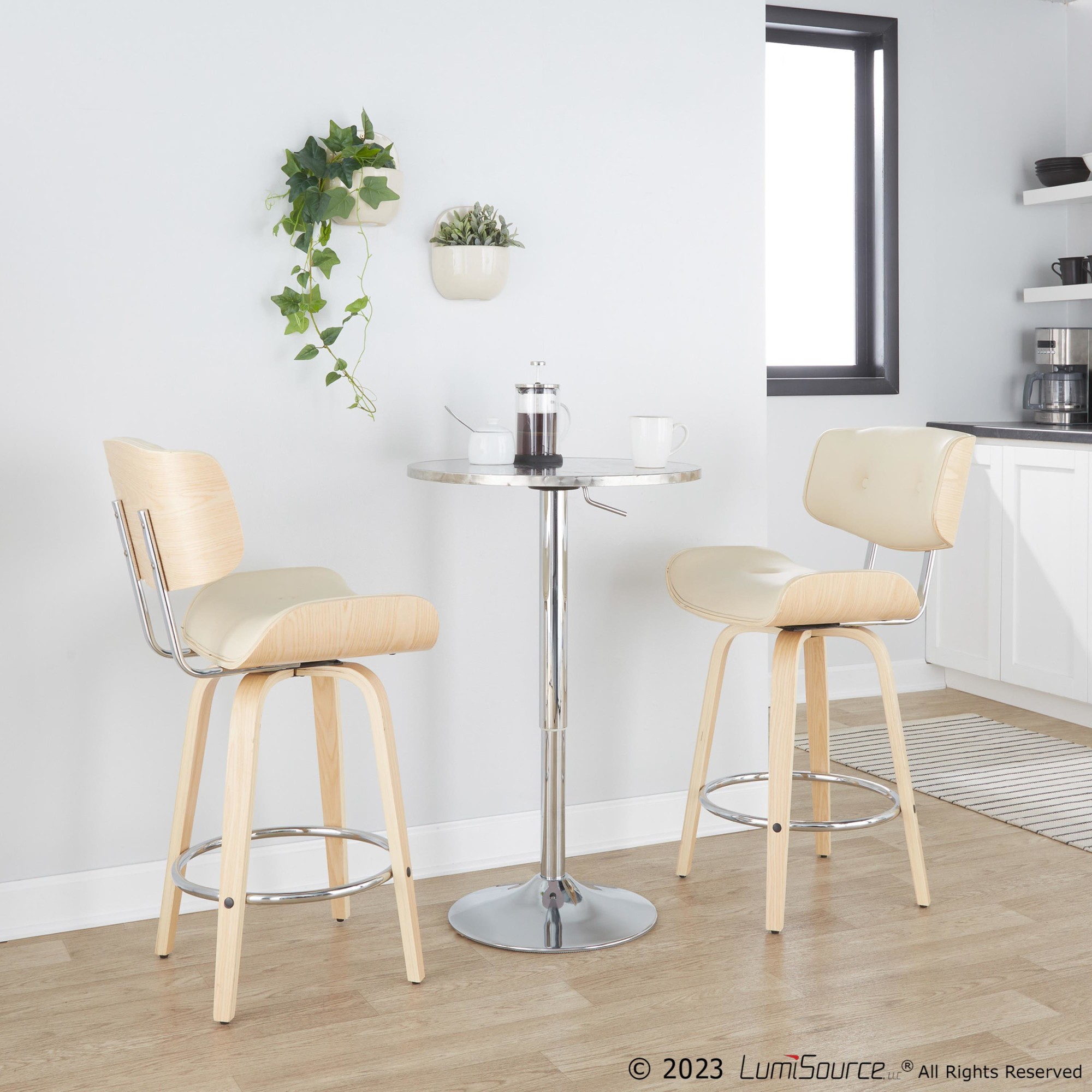 Lombardi 26-Inch Cream Mid-Century Modern Swivel Counter Stools (Set of 2) 2 Lombardi 26-Inch Cream Mid-Century Modern Swivel Counter Stools (Set of 2) - Image 2