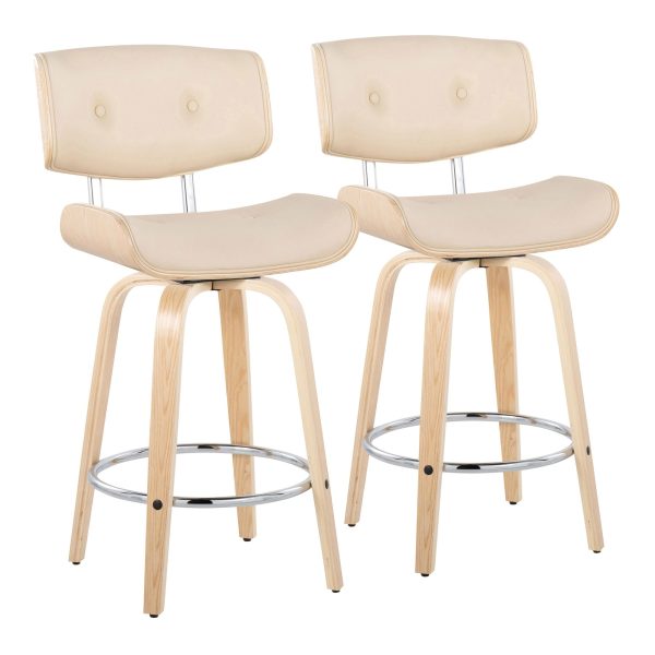 Lombardi 26 Inch Cream Mid Century Modern Swivel Counter Stools Set of 2 2