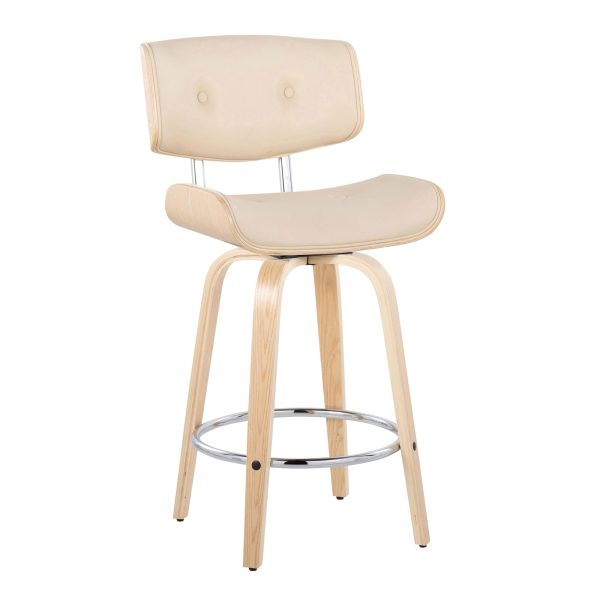 Lombardi 26 Inch Cream Mid Century Modern Swivel Counter Stools Set of 2 3