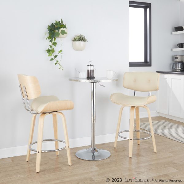 Lombardi 26 Inch Cream Mid Century Modern Swivel Counter Stools Set of 2