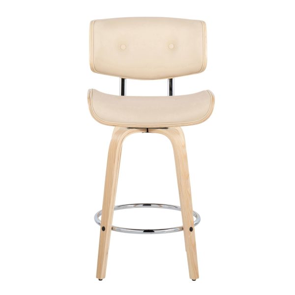 Lombardi 26 Inch Cream Mid Century Modern Swivel Counter Stools Set of 2 7