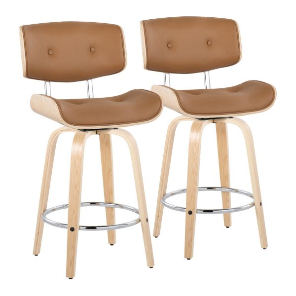 Lombardi 26 Inch Mid Century Swivel Counter Stools Camel Set of 2 2